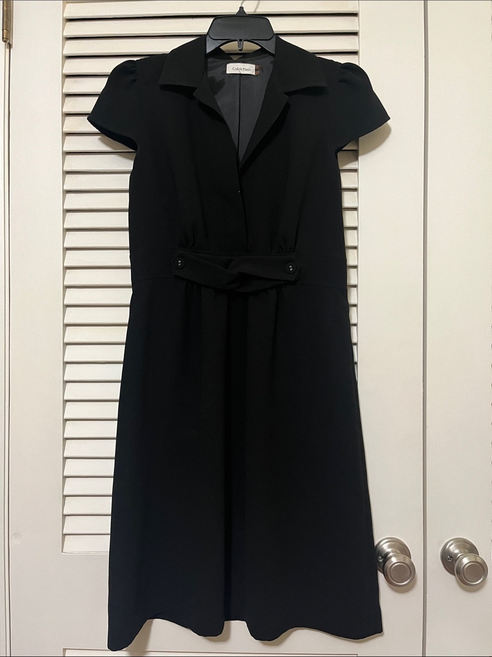 Calvin Klein Black Cap-Sleeve Shirt Dress with Waist Tab
